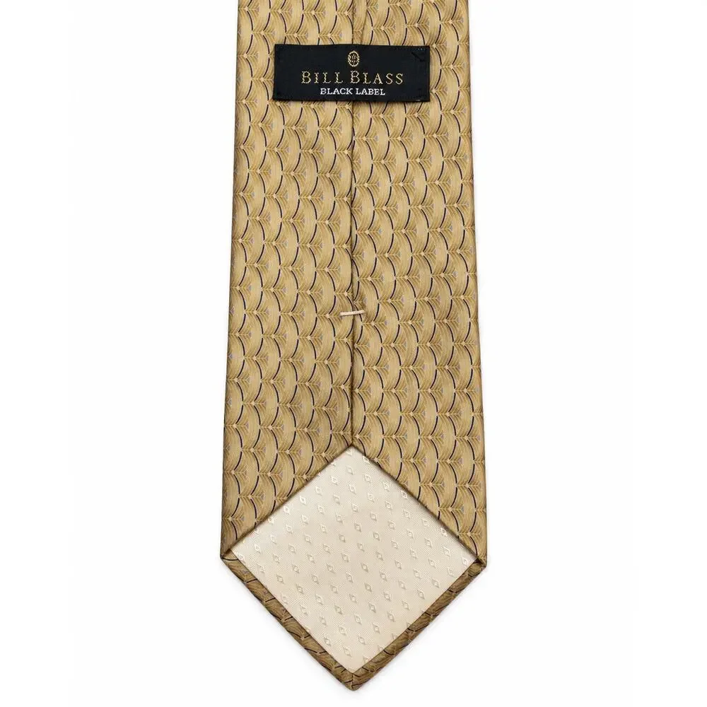 Bill Blass Black Label 100% Silk Tie Gold Navy Geometric Made in USA Men’s